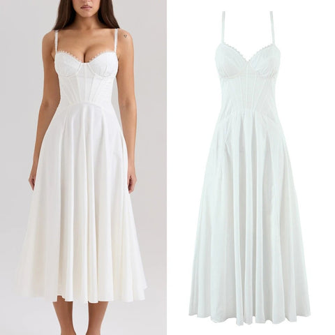 Summer Vintage White Lace - Panelled Cotton Dresses for Women Elegance - American Thistle Summer Vintage White Lace - Panelled Cotton Dresses for Women Elegance