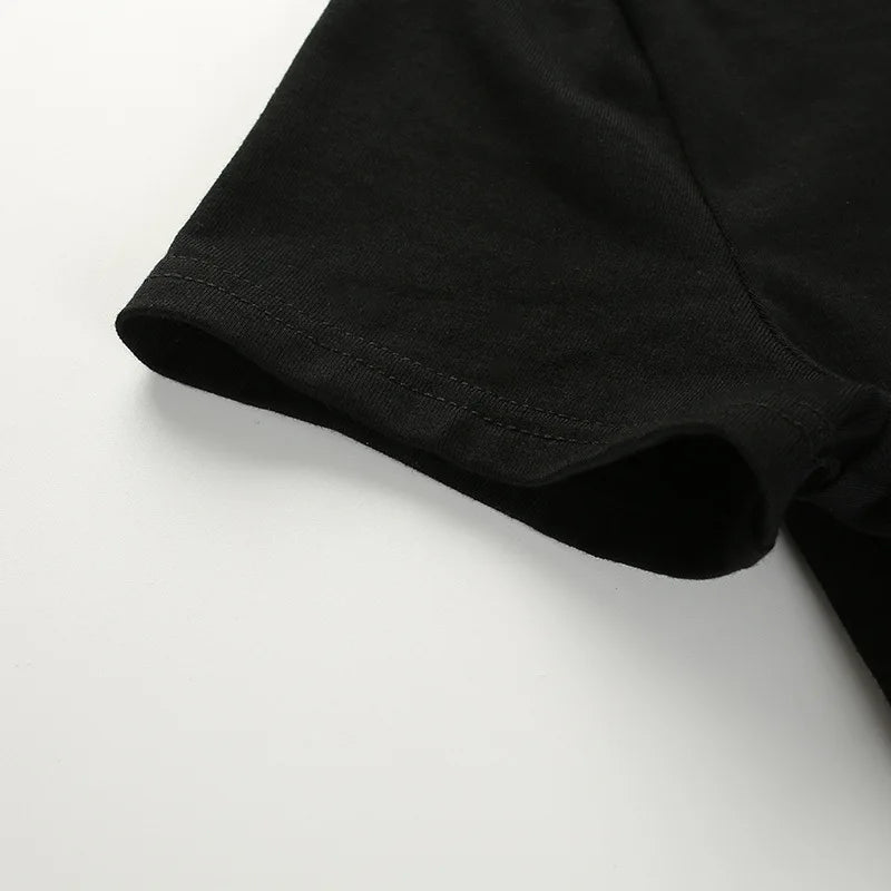 Summer Women Black Short T-Shirts Sexy Crop Tops Short Sleeve Bandage Tee Tops Female Shirts with String Wrap - American Thistle Summer Women Black Short T-Shirts Sexy Crop Tops Short Sleeve Bandage Tee Tops Female Shirts with String Wrap