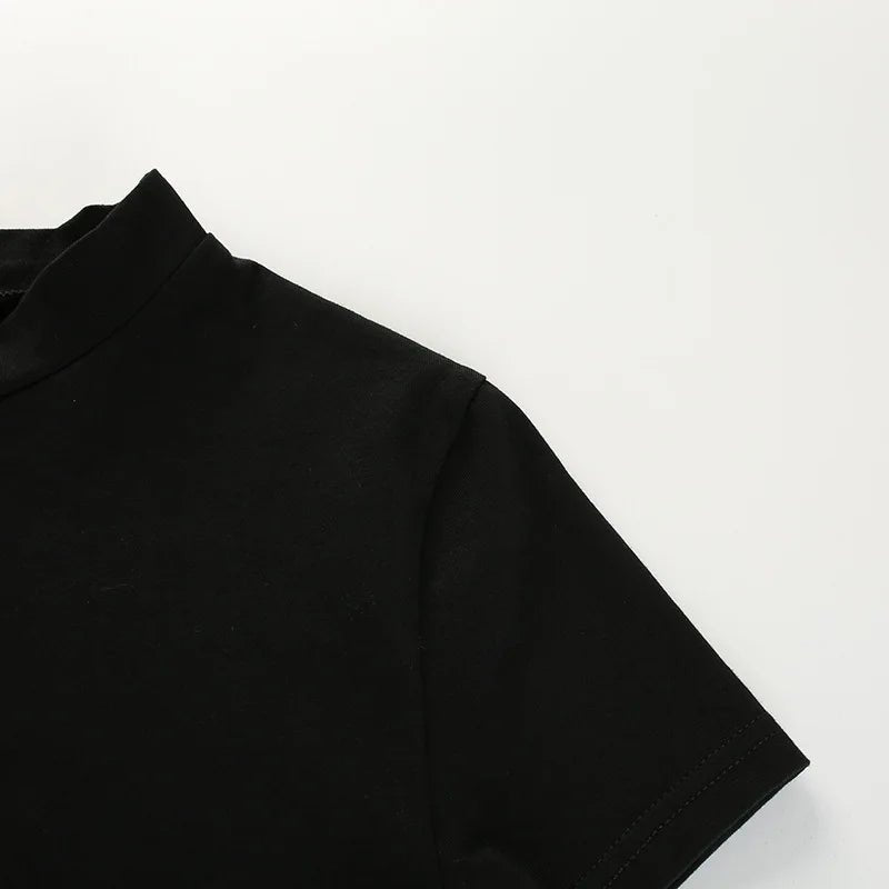 Summer Women Black Short T-Shirts Sexy Crop Tops Short Sleeve Bandage Tee Tops Female Shirts with String Wrap - American Thistle Summer Women Black Short T-Shirts Sexy Crop Tops Short Sleeve Bandage Tee Tops Female Shirts with String Wrap