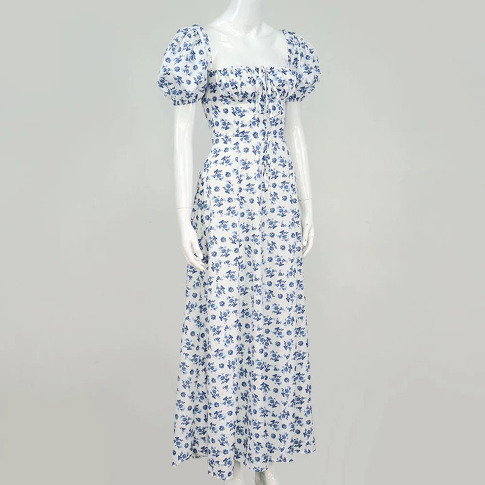 Summer Women Puff Sleeve Floral Printed Maxi Dress - American Thistle Summer Women Puff Sleeve Floral Printed Maxi Dress