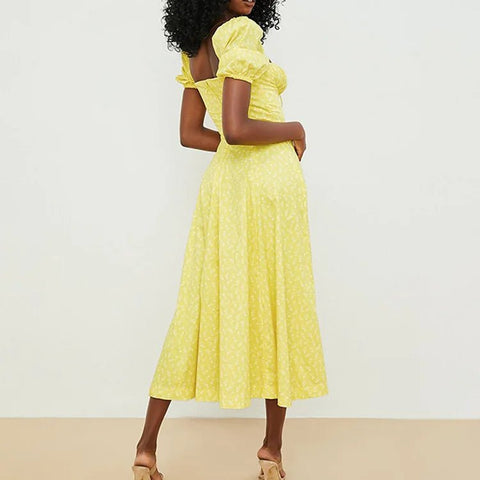 Summer Women Puff Sleeve Floral Printed Maxi Dress - American Thistle Summer Women Puff Sleeve Floral Printed Maxi Dress