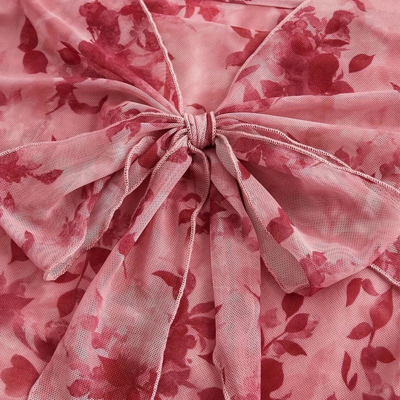 Summer Women's Floral Printed Sweet V - Neck Mesh Long Sleeve - American Thistle Summer Women's Floral Printed Sweet V - Neck Mesh Long Sleeve