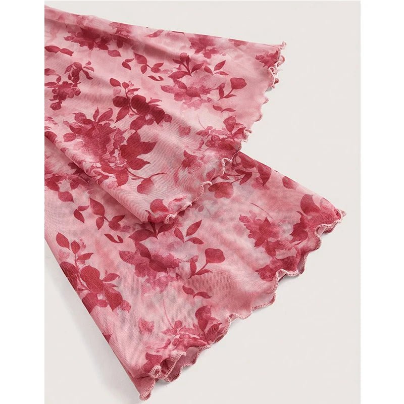 Summer Women's Floral Printed Sweet V - Neck Mesh Long Sleeve - American Thistle Summer Women's Floral Printed Sweet V - Neck Mesh Long Sleeve