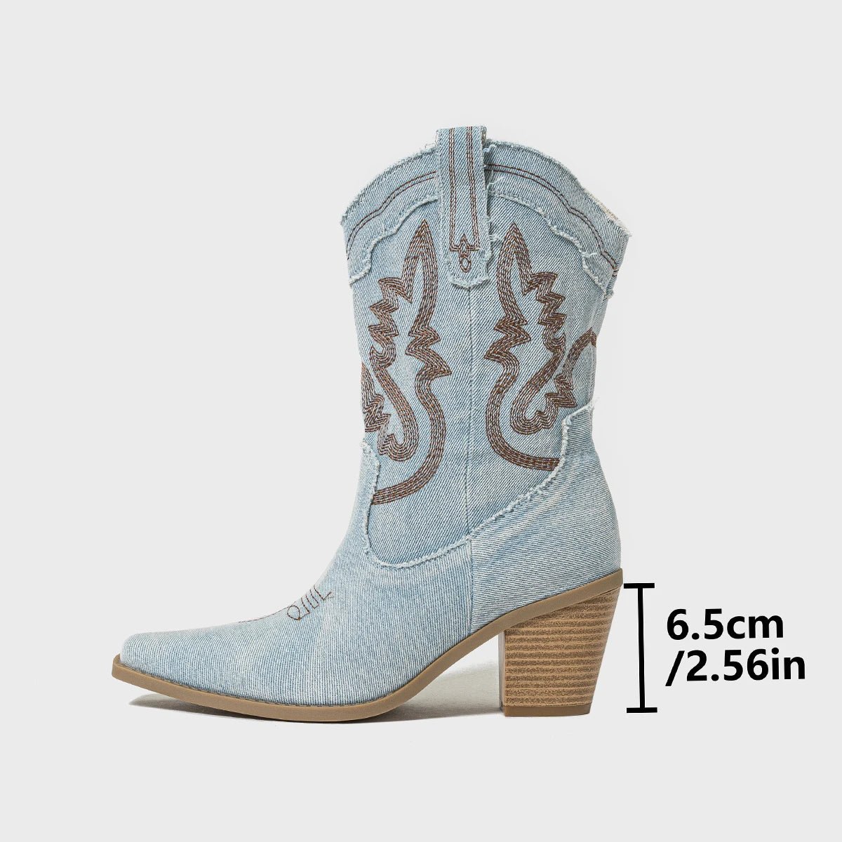 Thick Heel Western Boots Cowboy Boots Color Contrast Pointed Plus Size Short Boots Size 42 - American ThistleThick Heel Western Boots Cowboy Boots Color Contrast Pointed Plus Size Short Boots Size 42
