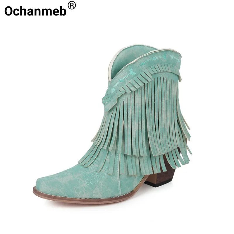 Trend Tassel Western Boots Women 2025 New Pink Fringe Cowboy Boots Chunky Heels Cowgirls Short Ankle Booties Goth Shoes - American ThistleTrend Tassel Western Boots Women 2025 New Pink Fringe Cowboy Boots Chunky Heels Cowgirls Short Ankle Booties Goth Shoes