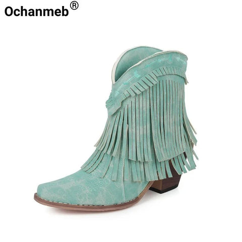 Trend Tassel Western Boots Women 2025 New Pink Fringe Cowboy Boots Chunky Heels Cowgirls Short Ankle Booties Goth Shoes - American ThistleTrend Tassel Western Boots Women 2025 New Pink Fringe Cowboy Boots Chunky Heels Cowgirls Short Ankle Booties Goth Shoes