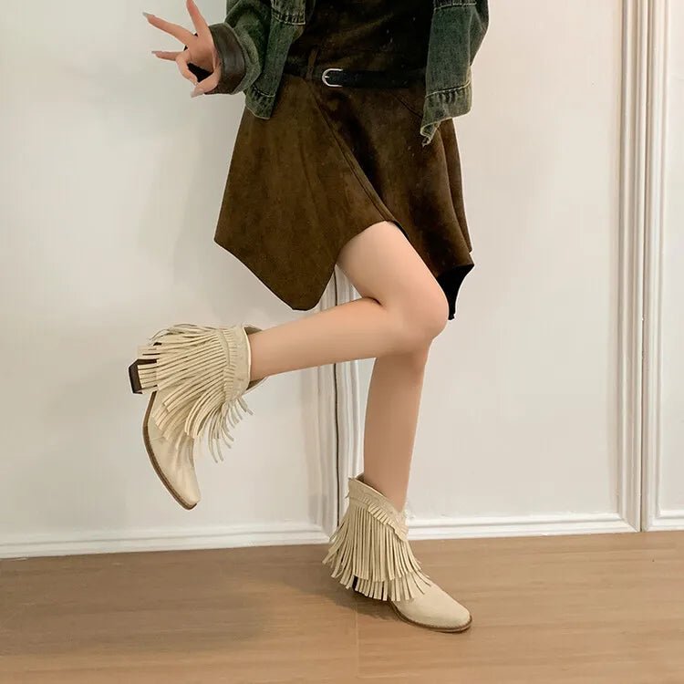 Trend Tassel Western Boots Women 2025 New Pink Fringe Cowboy Boots Chunky Heels Cowgirls Short Ankle Booties Goth Shoes - American ThistleTrend Tassel Western Boots Women 2025 New Pink Fringe Cowboy Boots Chunky Heels Cowgirls Short Ankle Booties Goth Shoes