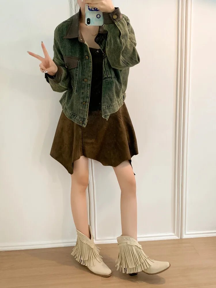 Trend Tassel Western Boots Women 2025 New Pink Fringe Cowboy Boots Chunky Heels Cowgirls Short Ankle Booties Goth Shoes - American ThistleTrend Tassel Western Boots Women 2025 New Pink Fringe Cowboy Boots Chunky Heels Cowgirls Short Ankle Booties Goth Shoes