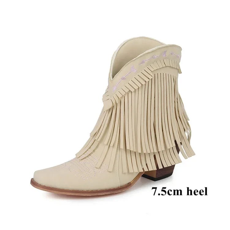 Trend Tassel Western Boots Women 2025 New Pink Fringe Cowboy Boots Chunky Heels Cowgirls Short Ankle Booties Goth Shoes - American ThistleTrend Tassel Western Boots Women 2025 New Pink Fringe Cowboy Boots Chunky Heels Cowgirls Short Ankle Booties Goth Shoes