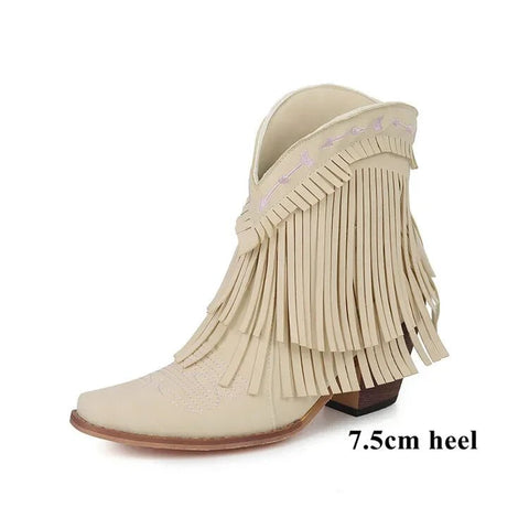 Trend Tassel Western Boots Women 2025 New Pink Fringe Cowboy Boots Chunky Heels Cowgirls Short Ankle Booties Goth Shoes - American ThistleTrend Tassel Western Boots Women 2025 New Pink Fringe Cowboy Boots Chunky Heels Cowgirls Short Ankle Booties Goth Shoes