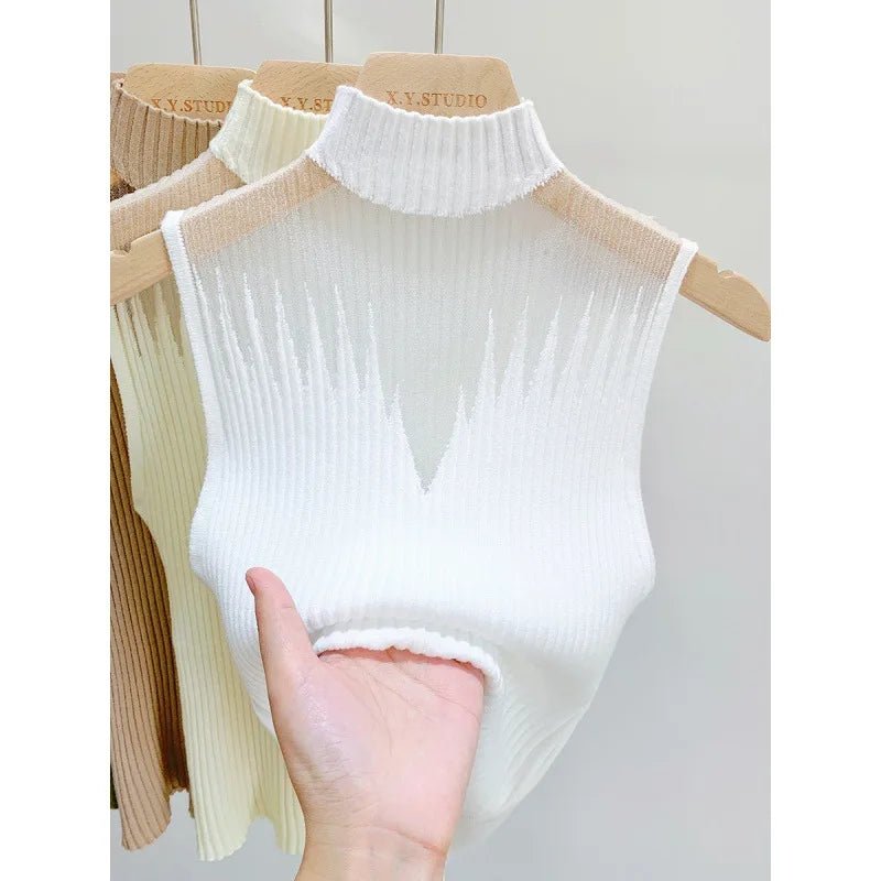 Turtleneck Elegant Sleeveless Design Slim Knitting Women's Tank Tops - American Thistle Turtleneck Elegant Sleeveless Design Slim Knitting Women's Tank Tops