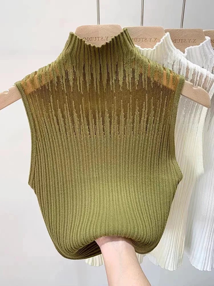 Turtleneck Elegant Sleeveless Design Slim Knitting Women's Tank Tops - American Thistle Turtleneck Elegant Sleeveless Design Slim Knitting Women's Tank Tops