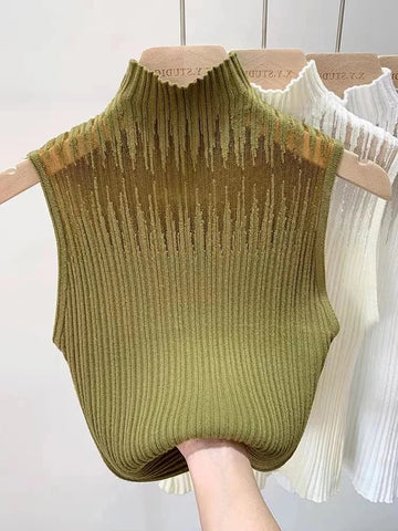 Turtleneck Elegant Sleeveless Design Slim Knitting Women's Tank Tops - American Thistle Turtleneck Elegant Sleeveless Design Slim Knitting Women's Tank Tops