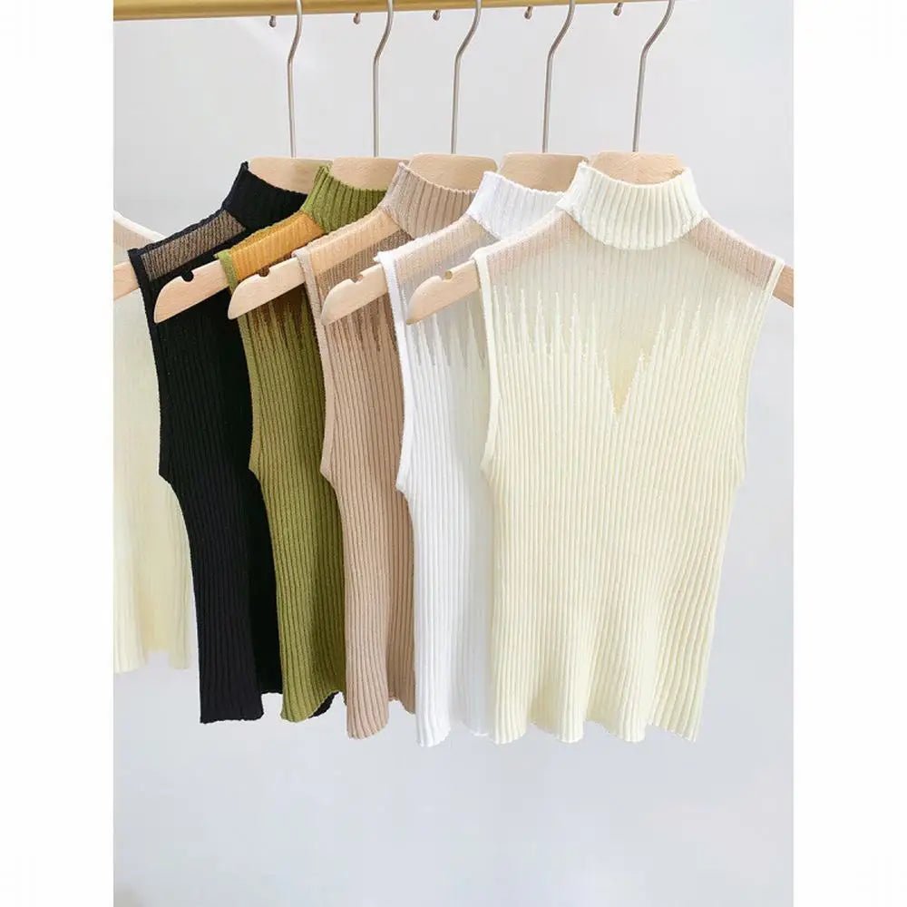 Turtleneck Elegant Sleeveless Design Slim Knitting Women's Tank Tops - American Thistle Turtleneck Elegant Sleeveless Design Slim Knitting Women's Tank Tops
