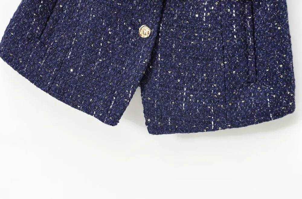 Tweed Waistcoat with Belt, O Neck, Sleeveless, Front Button, Female Outerwear, Chic Tops - American Thistle Tweed Waistcoat with Belt, O Neck, Sleeveless, Front Button, Female Outerwear, Chic Tops