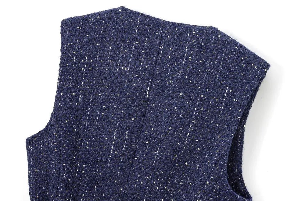 Tweed Waistcoat with Belt, O Neck, Sleeveless, Front Button, Female Outerwear, Chic Tops - American Thistle Tweed Waistcoat with Belt, O Neck, Sleeveless, Front Button, Female Outerwear, Chic Tops