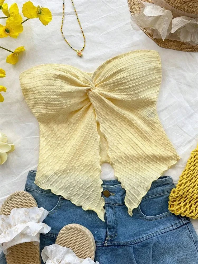 Twist Knot YellowCropped Tube Top for Women - American Thistle Twist Knot YellowCropped Tube Top for Women