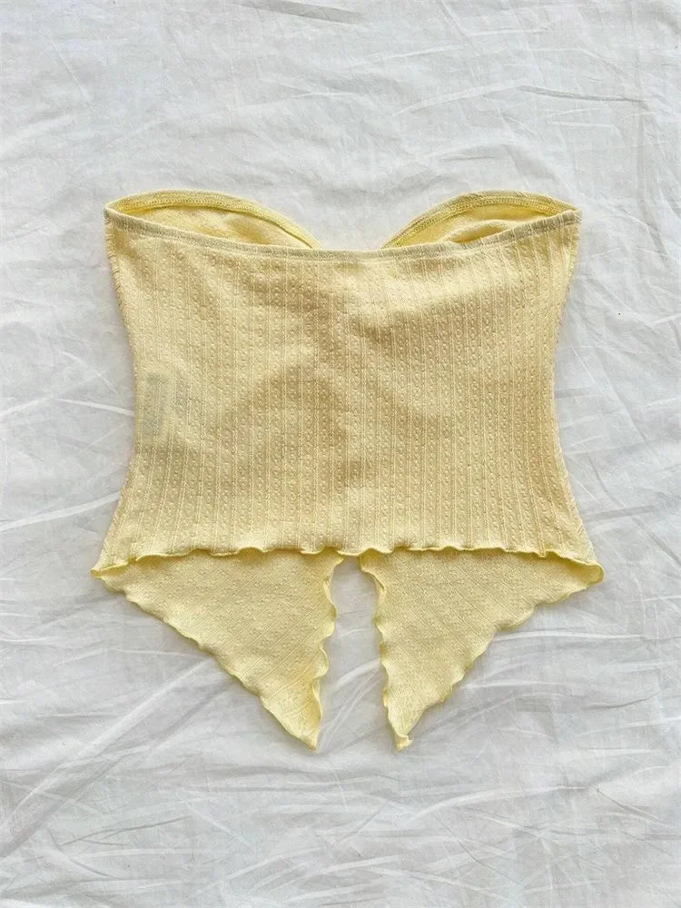 Twist Knot YellowCropped Tube Top for Women - American Thistle Twist Knot YellowCropped Tube Top for Women