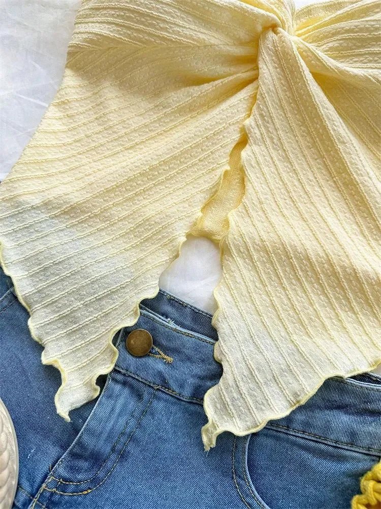 Twist Knot YellowCropped Tube Top for Women - American Thistle Twist Knot YellowCropped Tube Top for Women