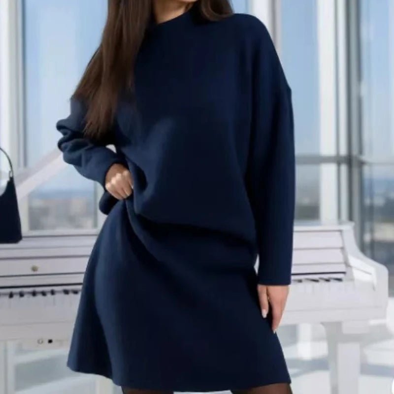 Two - Piece Elegant Solid Long - Sleeve Slim A - Line Mini Skirt Set for Autumn or Winter - American Thistle Two - Piece Elegant Solid Long - Sleeve Slim A - Line Mini Skirt Set for Autumn or Winter