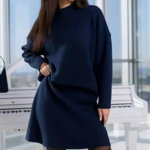 Two - Piece Elegant Solid Long - Sleeve Slim A - Line Mini Skirt Set for Autumn or Winter - American Thistle Two - Piece Elegant Solid Long - Sleeve Slim A - Line Mini Skirt Set for Autumn or Winter