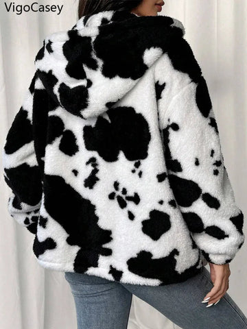 VigoCasey 2025 Women Autumn Casual Jacket Print Zipper Thick Plush Warm Coat Long Sleeve Loose Cardigan Soft Lady Hooded Coat - American Thistle VigoCasey 2025 Women Autumn Casual Jacket Print Zipper Thick Plush Warm Coat Long Sleeve Loose Cardigan Soft Lady Hooded Coat