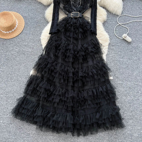 Vintage Beaded Long Sleeve Elegant Dress with high Collar - American Thistle Vintage Beaded Long Sleeve Elegant Dress with high Collar