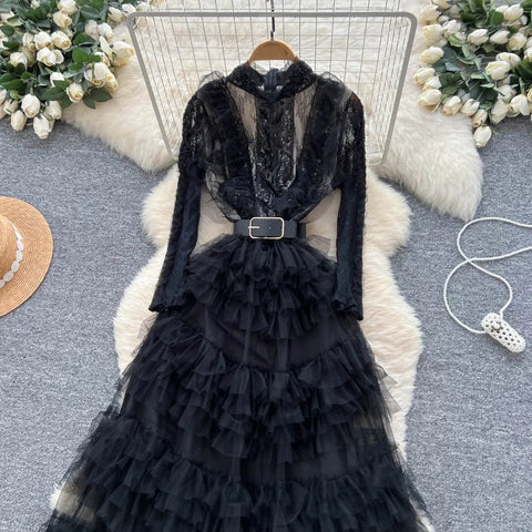 Vintage Beaded Long Sleeve Elegant Dress with high Collar - American Thistle Vintage Beaded Long Sleeve Elegant Dress with high Collar