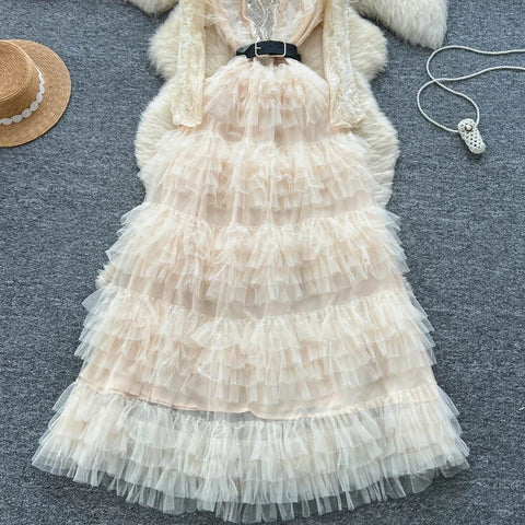 Vintage Beaded Long Sleeve Elegant Dress with high Collar - American Thistle Vintage Beaded Long Sleeve Elegant Dress with high Collar