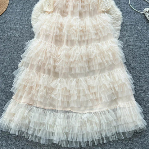 Vintage Beaded Long Sleeve Elegant Dress with high Collar - American Thistle Vintage Beaded Long Sleeve Elegant Dress with high Collar