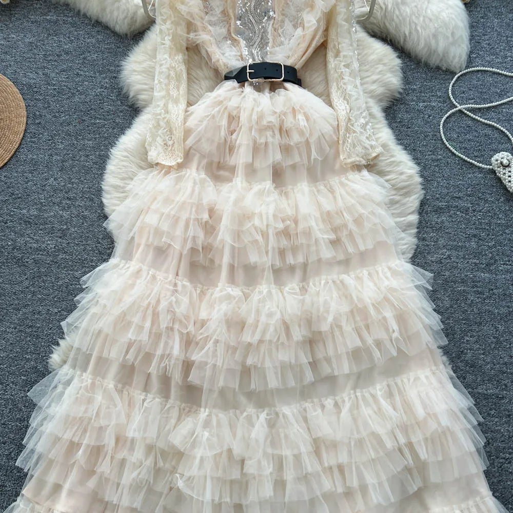 Vintage Beaded Long Sleeve Elegant Dress with high Collar - American Thistle Vintage Beaded Long Sleeve Elegant Dress with high Collar