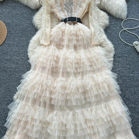 Vintage Beaded Long Sleeve Elegant Dress with high Collar - American Thistle Vintage Beaded Long Sleeve Elegant Dress with high Collar