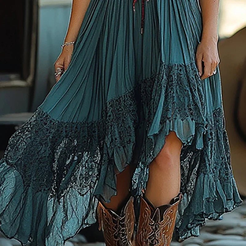 Vintage Elegant Strap Lace Splicing Irregular Party Dresses Summer Sexy V Neck Ethnic Hollow Out Tassels Mini Dress For Women - American Thistle Vintage Elegant Strap Lace Splicing Irregular Party Dresses Summer Sexy V Neck Ethnic Hollow Out Tassels Mini Dress For Women