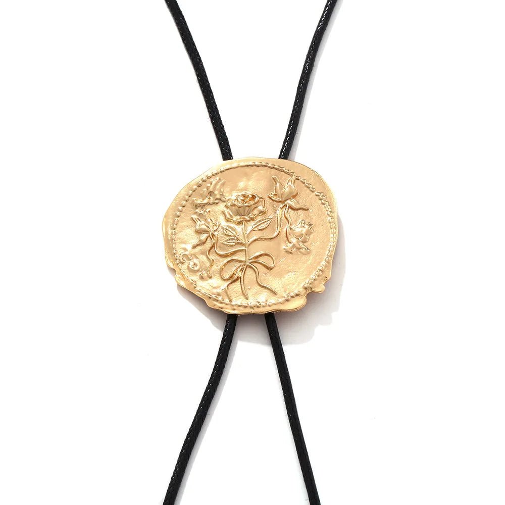 Vintage Irregular Metal Rose Round Label Adjustable Rope Chain Western Cowboy Style Necklace Women Personalized Jewelry - American ThistleVintage Irregular Metal Rose Round Label Adjustable Rope Chain Western Cowboy Style Necklace Women Personalized Jewelry