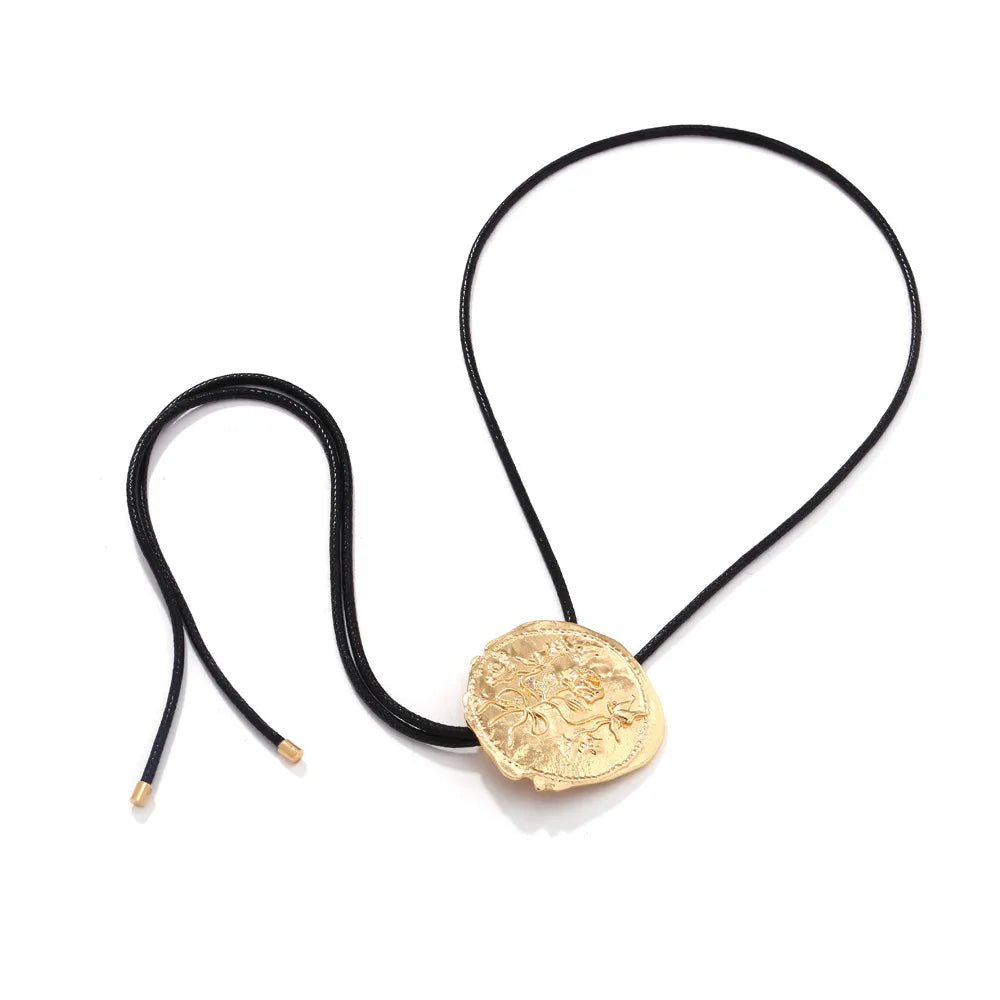 Vintage Irregular Metal Rose Round Label Adjustable Rope Chain Western Cowboy Style Necklace Women Personalized Jewelry - American ThistleVintage Irregular Metal Rose Round Label Adjustable Rope Chain Western Cowboy Style Necklace Women Personalized Jewelry
