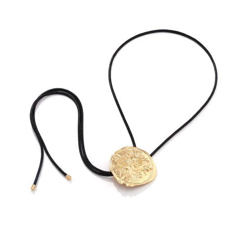 Vintage Irregular Metal Rose Round Label Adjustable Rope Chain Western Cowboy Style Necklace Women Personalized Jewelry - American ThistleVintage Irregular Metal Rose Round Label Adjustable Rope Chain Western Cowboy Style Necklace Women Personalized Jewelry