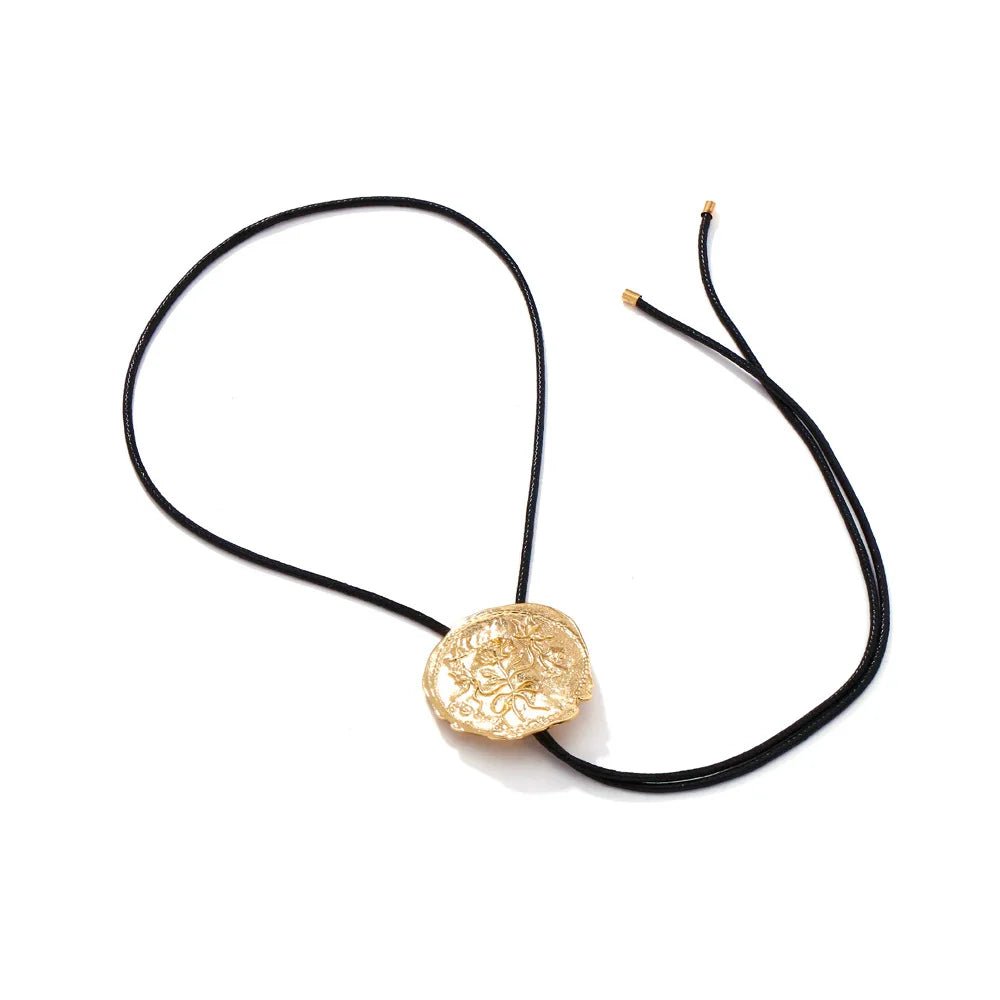 Vintage Irregular Metal Rose Round Label Adjustable Rope Chain Western Cowboy Style Necklace Women Personalized Jewelry - American ThistleVintage Irregular Metal Rose Round Label Adjustable Rope Chain Western Cowboy Style Necklace Women Personalized Jewelry
