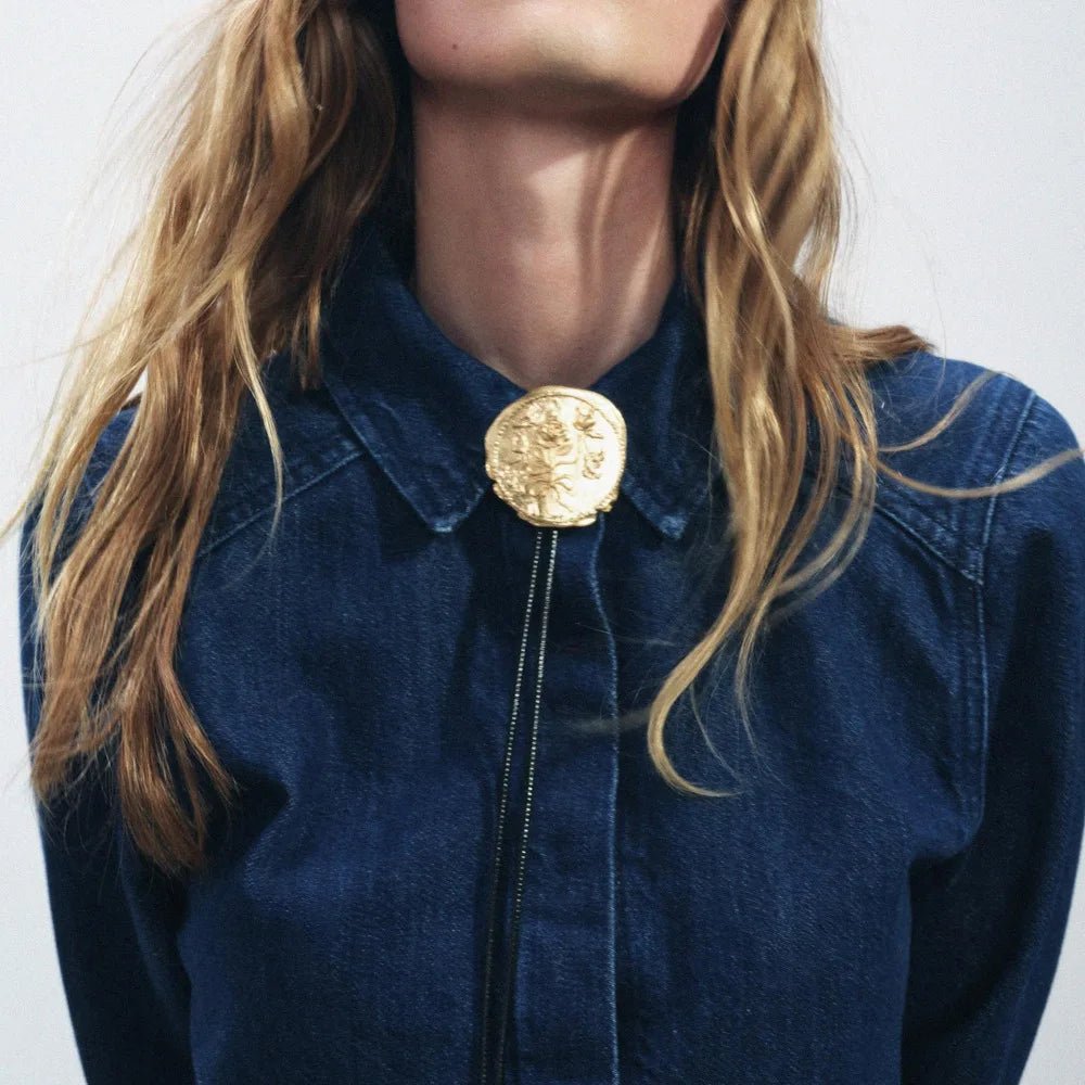 Vintage Irregular Metal Rose Round Label Adjustable Rope Chain Western Cowboy Style Necklace Women Personalized Jewelry - American ThistleVintage Irregular Metal Rose Round Label Adjustable Rope Chain Western Cowboy Style Necklace Women Personalized Jewelry