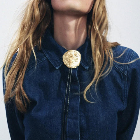 Vintage Irregular Metal Rose Round Label Adjustable Rope Chain Western Cowboy Style Necklace Women Personalized Jewelry - American ThistleVintage Irregular Metal Rose Round Label Adjustable Rope Chain Western Cowboy Style Necklace Women Personalized Jewelry