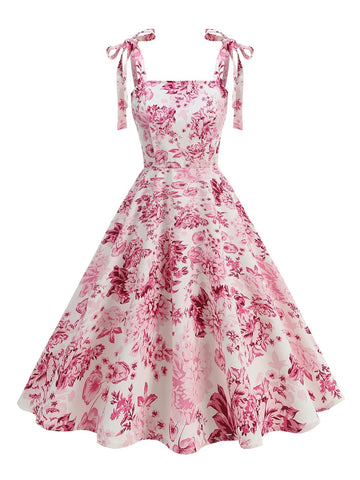 Vintage Knot Straps Summer Dress Flare Floral Print Backless Swing Dresses - American Thistle Vintage Knot Straps Summer Dress Flare Floral Print Backless Swing Dresses