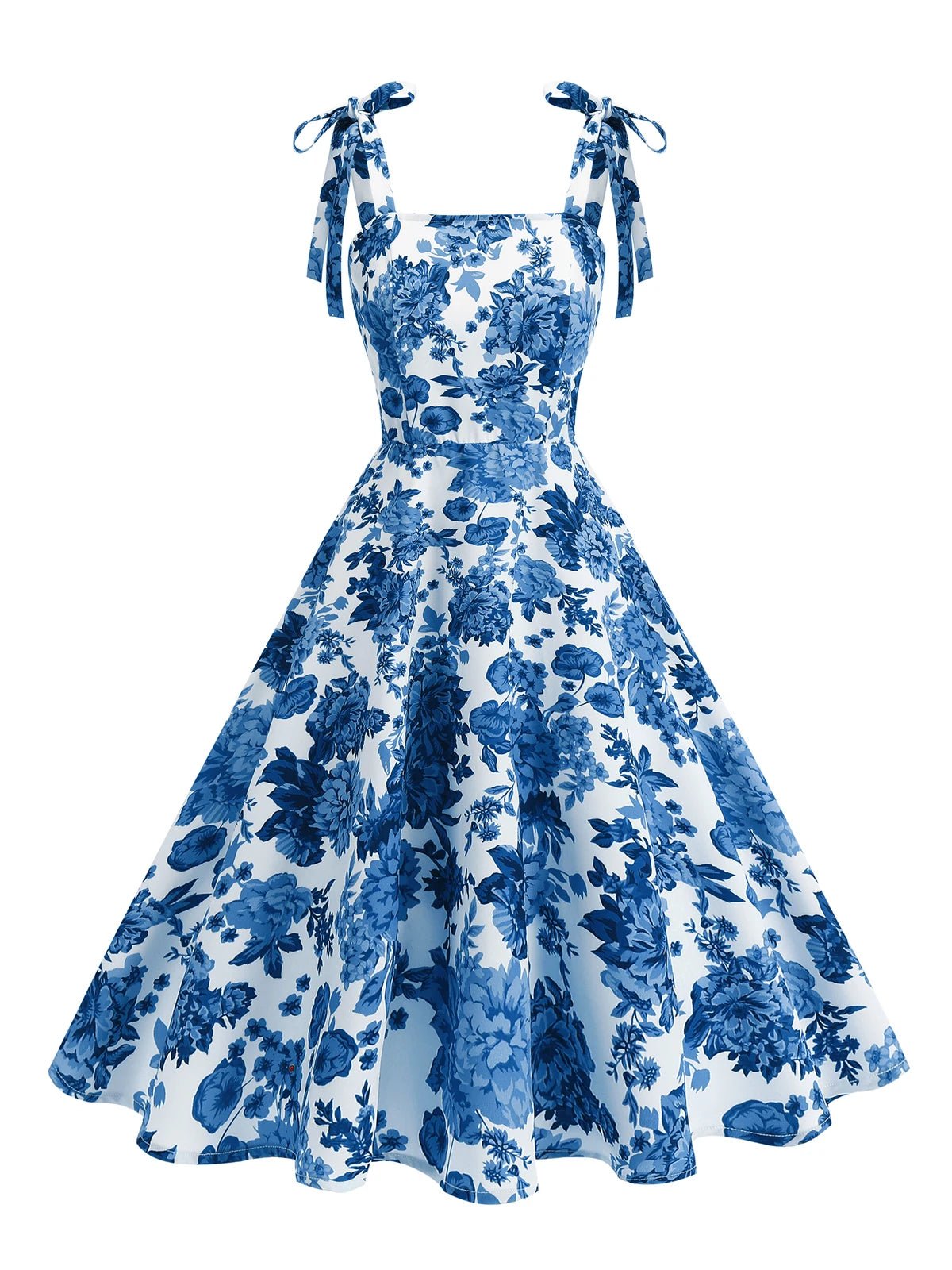 Vintage Knot Straps Summer Dress Flare Floral Print Backless Swing Dresses - American Thistle Vintage Knot Straps Summer Dress Flare Floral Print Backless Swing Dresses