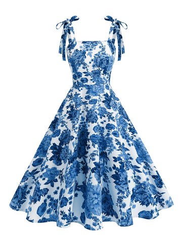 Vintage Knot Straps Summer Dress Flare Floral Print Backless Swing Dresses - American Thistle Vintage Knot Straps Summer Dress Flare Floral Print Backless Swing Dresses