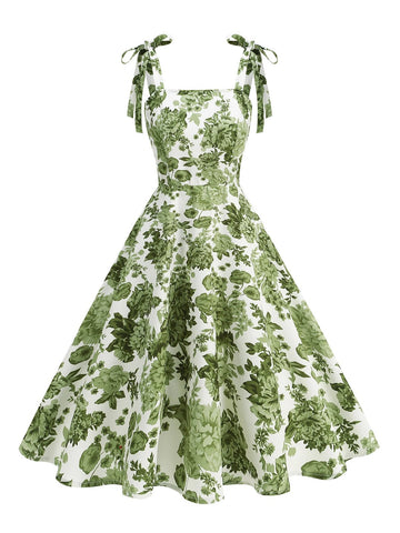 Vintage Knot Straps Summer Dress Flare Floral Print Backless Swing Dresses - American Thistle Vintage Knot Straps Summer Dress Flare Floral Print Backless Swing Dresses