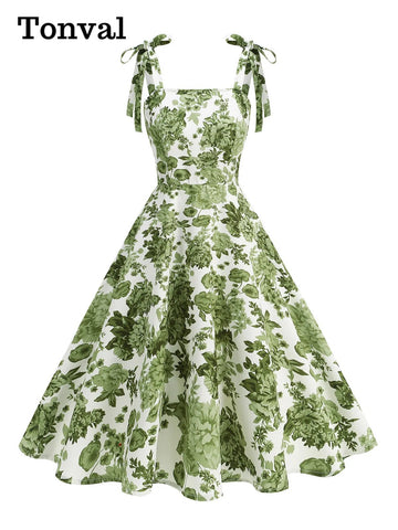 Vintage Knot Straps Summer Dress Flare Floral Print Backless Swing Dresses - American Thistle Vintage Knot Straps Summer Dress Flare Floral Print Backless Swing Dresses