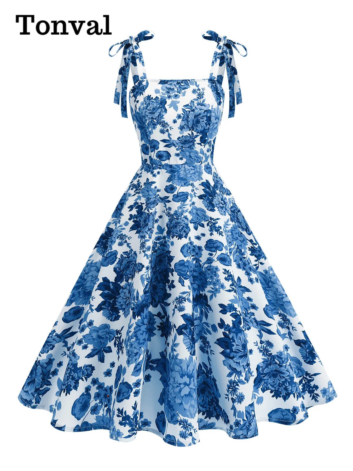 Vintage Knot Straps Summer Dress Flare Floral Print Backless Swing Dresses - American Thistle Vintage Knot Straps Summer Dress Flare Floral Print Backless Swing Dresses