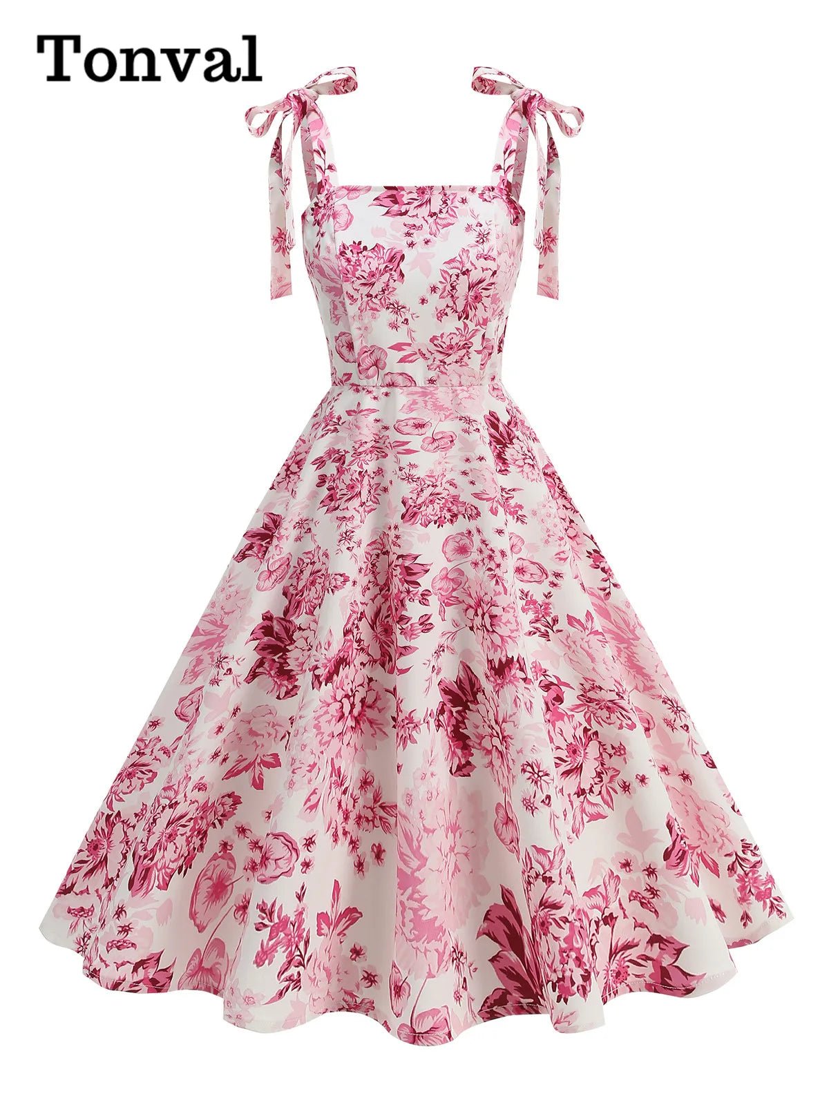 Vintage Knot Straps Summer Dress Flare Floral Print Backless Swing Dresses - American Thistle Vintage Knot Straps Summer Dress Flare Floral Print Backless Swing Dresses