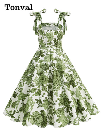 Vintage Knot Straps Summer Dress Flare Floral Print Backless Swing Dresses - American Thistle Vintage Knot Straps Summer Dress Flare Floral Print Backless Swing Dresses