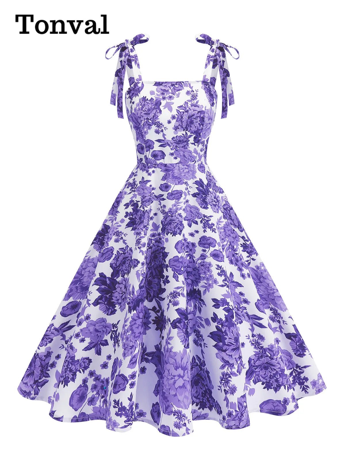 Vintage Knot Straps Summer Dress Flare Floral Print Backless Swing Dresses - American Thistle Vintage Knot Straps Summer Dress Flare Floral Print Backless Swing Dresses