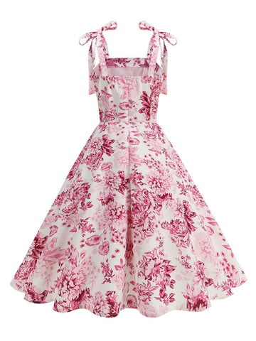 Vintage Knot Straps Summer Dress Flare Floral Print Backless Swing Dresses - American Thistle Vintage Knot Straps Summer Dress Flare Floral Print Backless Swing Dresses