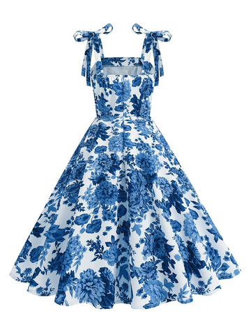 Vintage Knot Straps Summer Dress Flare Floral Print Backless Swing Dresses - American Thistle Vintage Knot Straps Summer Dress Flare Floral Print Backless Swing Dresses